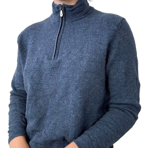 Raffi Womens Navy Blue 100% Extra Fine Merino Wool Quarter Zip Sweater Sz L - Picture 11 of 11